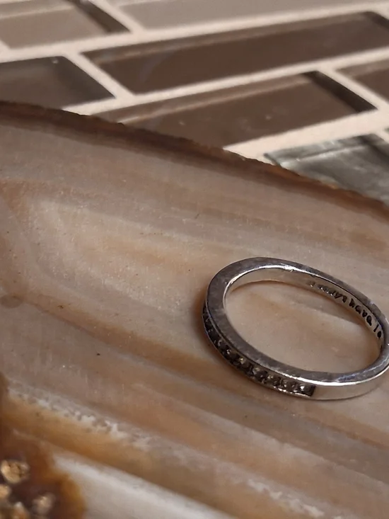 10k Pavé Crystal Half-Set Band Ring in Silver - Picture 6 of 9